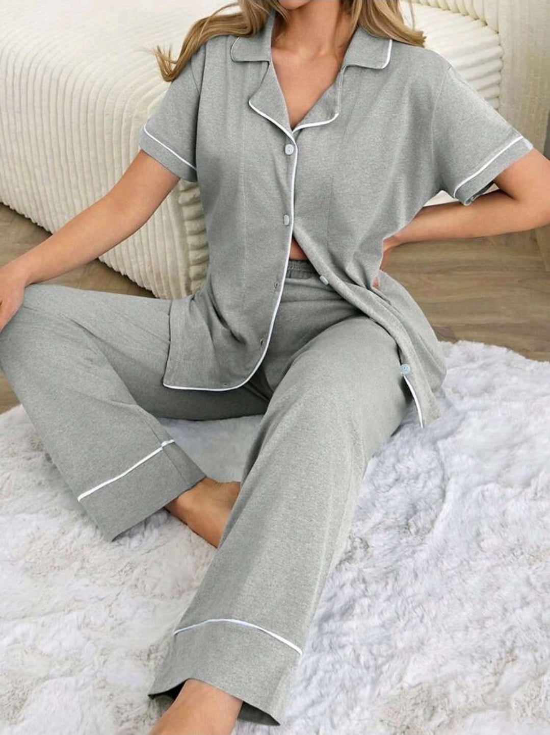 Pyjamas ensemble pantalon et chemise grise